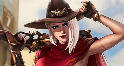 Video Game Overwatch Ashe Woman Warrior White Hair Hat
