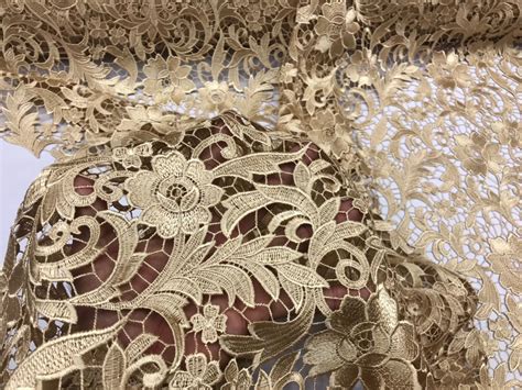 Guipure Lace Fabric Gold Embroidered Floral Bridal Lace Guipure We