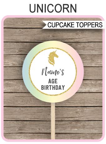 unicorn cupcake toppers template printable gift tags unicorn theme