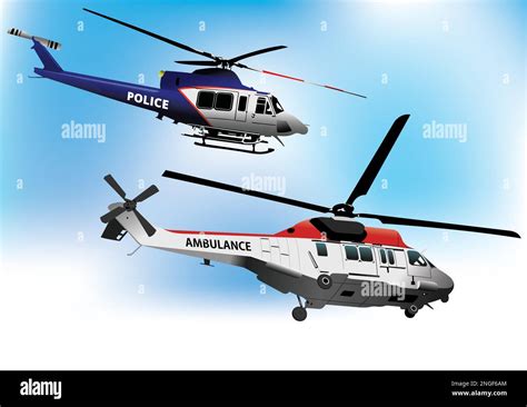 Ambulance And Police Helicopters Vector 3d Illustration Stock Vector