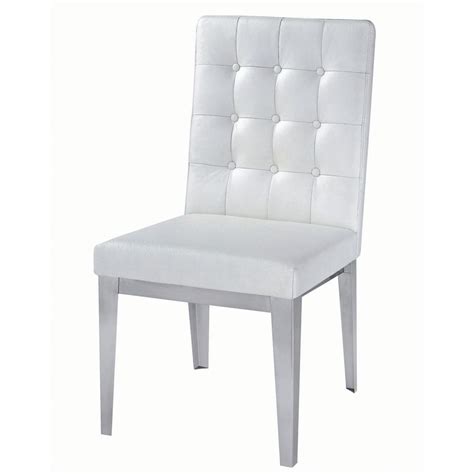 Modern dining chairs set of 2, dining room chairs with faux leather padded seat back in checkered pattern and sled chrome legs, kitchen chairs for dining room, kitchen, living room, white chairs. Perfect decision for your home interior - white leather ...