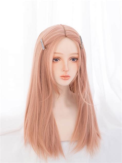 Evahair Cute Rose Pink Long Straight Synthetic Wig Home Evahair