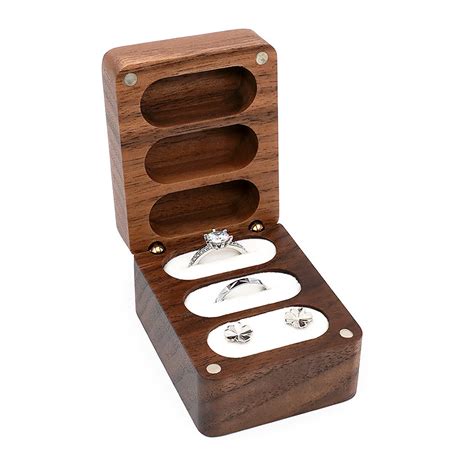 Wooden Engagement Ring Storage Box Small Slim Flat Jewelry Case For