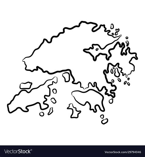 Hong Kong Map From Contour Black Brush Lines Vector Image