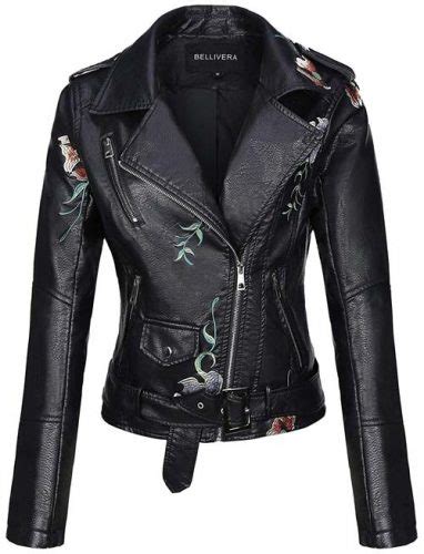 Women’s Faux Leather Casual Short Moto Floral Jacket Crossdress Boutique
