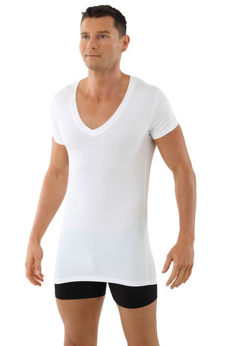 albert kreuz men s micromodal deep v neck undershirt stuttgart light short sleeves white
