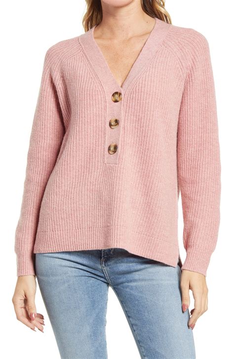 Women's Madewell Lyle Rib Henley Sweater, Size XX-Small - Pink ...