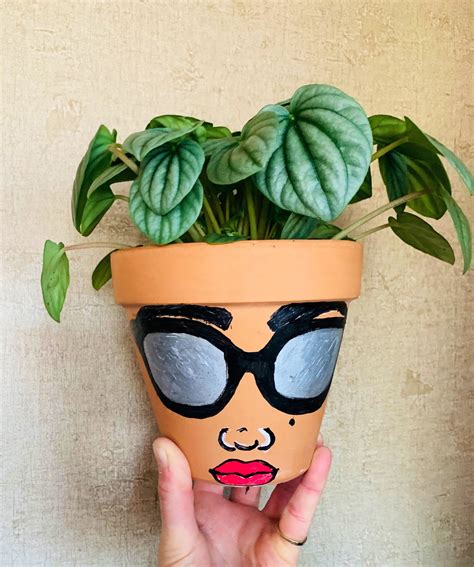 Hand Painted Face Pot Sunglass Terra Cotta Shady Pot Hand Etsy In