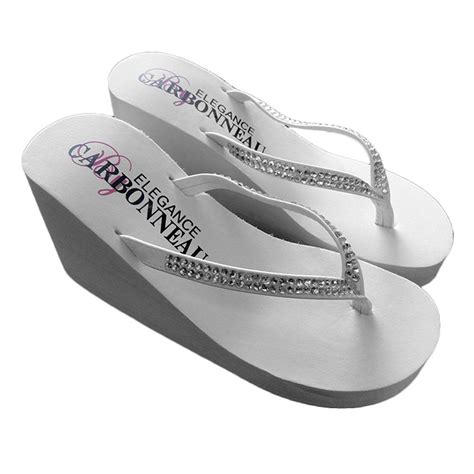 Elegance By Carbonneau Crystals Womens High Heel Flip Flop White Foam