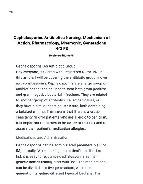 Solution Cephalosporins Antibiotics Nursing Mechanism Of Action