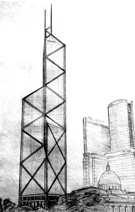 Bank Of China Tower Hong Kong Circa 1997 Architecture Drawing