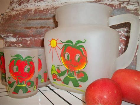 Hazel Atlas Gay Fad Tomato Pitcher Glass Set Vintage Glassware