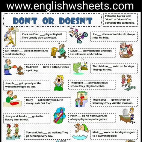Dont Or Doesnt Esl Printable Grammar Exercise Worksheet For Kids