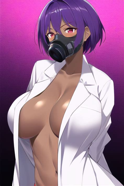 Rule 34 Black Body Dark Skinned Female Flashing Breasts Gas Mask Lab