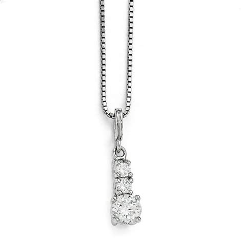 Diamond2deal Sterling Silver Cz 3 Stone 20inch Necklace For Women