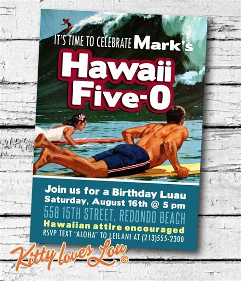 Printable Hawaii Five 0 50th Birthday Party Invitation Digital Pdf