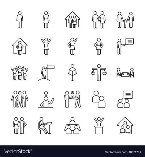 Pictograph People Icon Set Line Style Royalty Free Vector