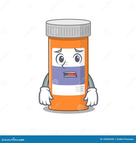 Cartoon Image Design Pills Drug Bottle Showing Worried Face Stock