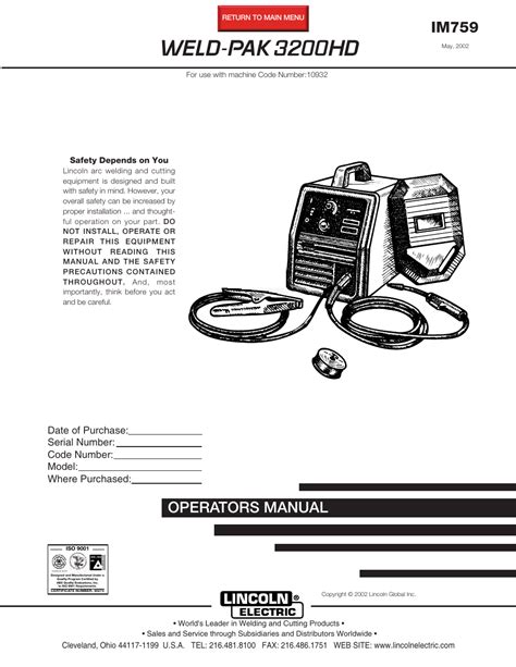 Lincoln Electric Weld Pak 3200hd User Manual 48 Pages Also For