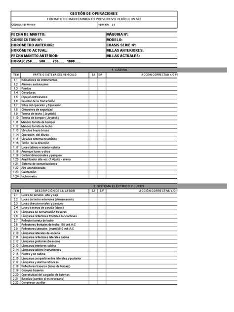 0010 Formato Mantenimiento Preventivo Vehiculos Sei V20 Bomba