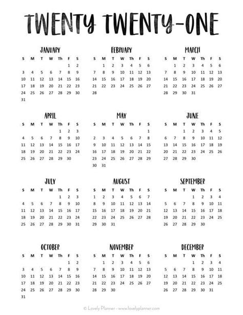 Printable 2021 At A Glance Calendar Template Business Format