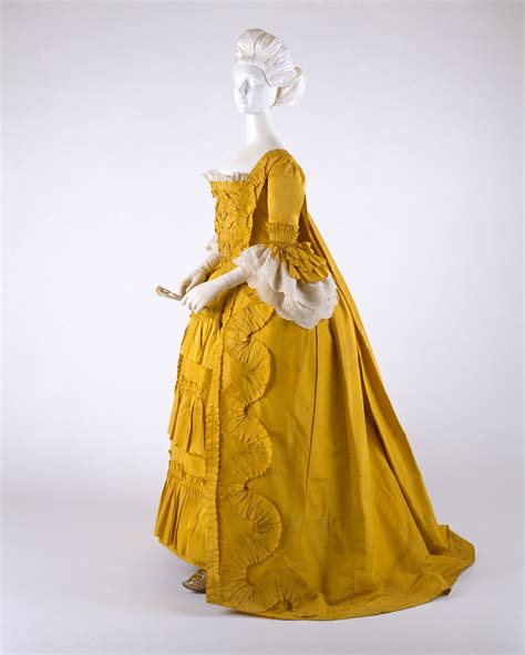 1760 British A Robe à La Française With A Mustard Yellow Color Floor
