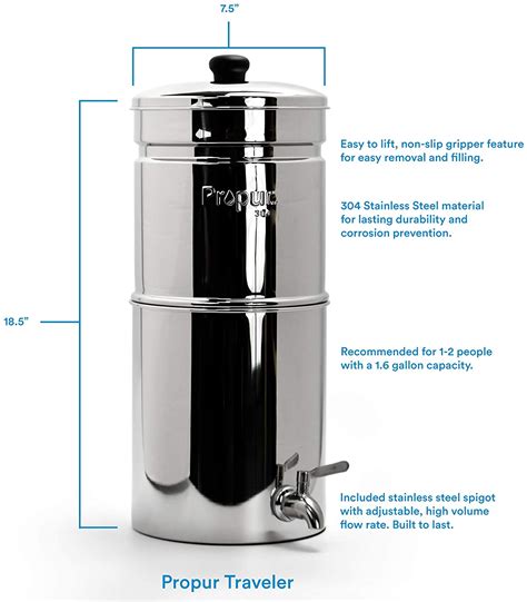 Propur Traveler Countertop Gravity Water Filter System Pete Organics