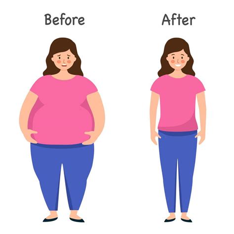 Woman Fat And Slim Body After Weight Loss In Flat Design On White