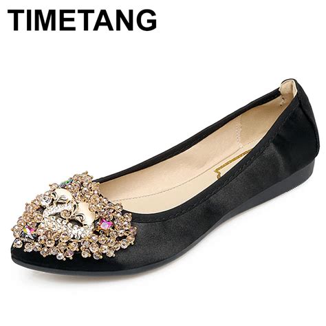 Timetang Fashion Rhinestone Flat Ladies Shoes Large Size Zapatos Mujer