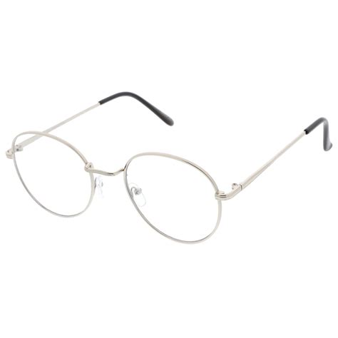 Classic Slim Metal Frame Clear Flat Lens Round Eyeglasses 52mm Sunglassla