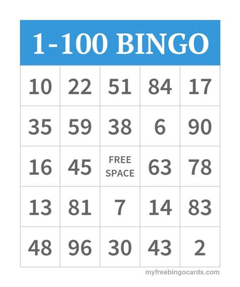Free Printable Bingo Cards 1 100 Bingo Cards Numbers 1 99