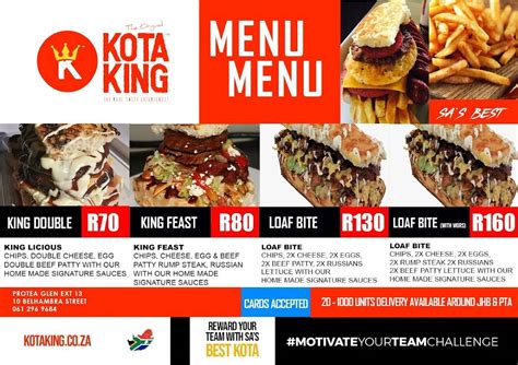 Menu At Kota King Sunnypark Restaurant Pretoria