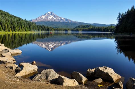 Trillium Lake Early Morning With Mount Hood Oregon Usa By Brizardh