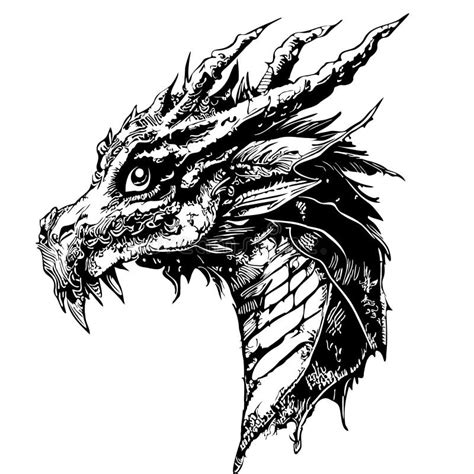 Dragon Face Hand Drawn Sketch In Doodle Style Vector Illustration Stock