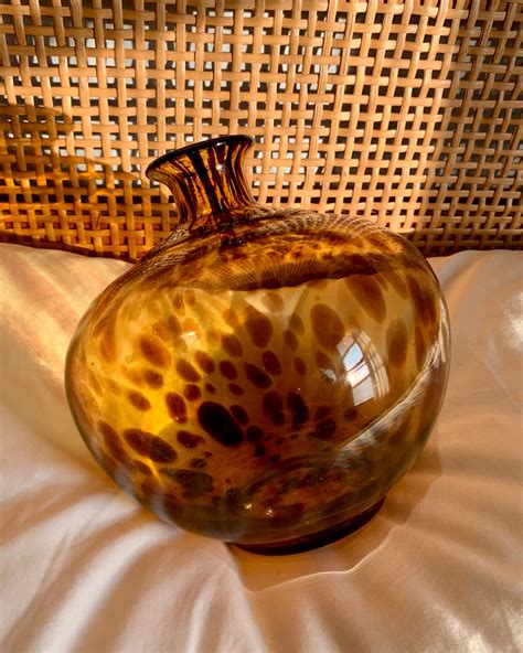 Vintage Tortoise Shell Art Glass Round Vase Etsy