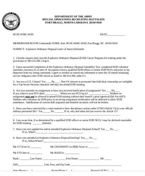 Letter Of Intent To Reenlist Template