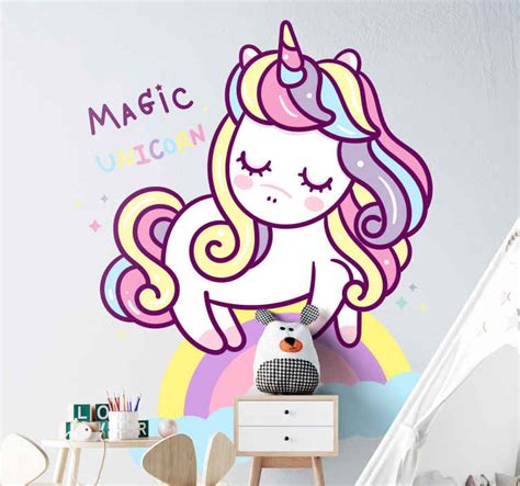 Magic Cartoon Unicorn On Rainbow Fairy Tale Wall Decal Tenstickers
