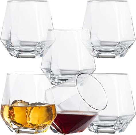 Diamond Whiskey Glasses Stemless Wine Glass Set Of 6 Geometric Tilting Design