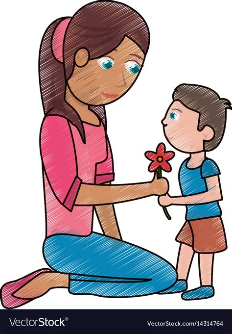 Drawing Boy Giving Flower Mother Celebration Vector Image