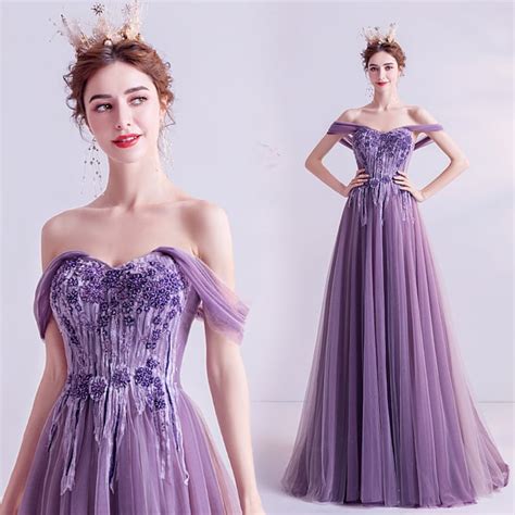 Royal Purple Wedding Party Dress Off The Shoulder Maxi Dress Etsy