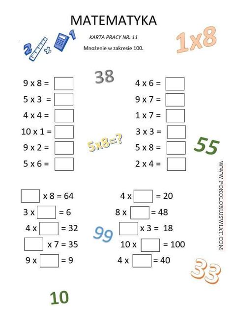 Karty Pracy Tabliczka Mnożenia Do 100 Do Druku Pcmigtool