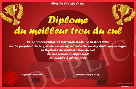 Diplome Du Meilleur Trou Du Cul