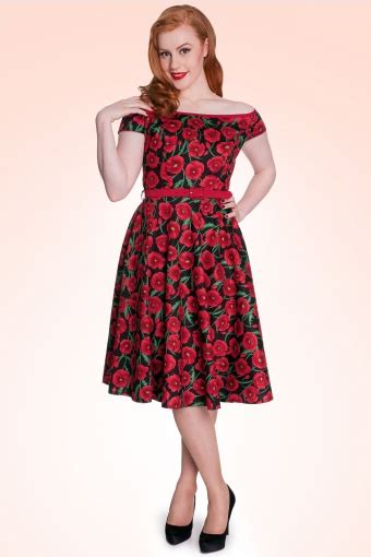 50s cordelia swing dress with red poppies