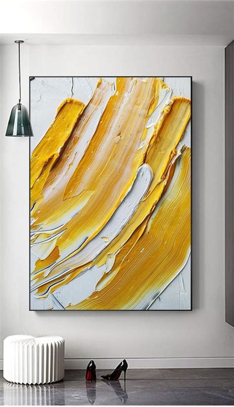 Abstract Yellow And White Oil Paint Brush Mixing Splashing Etsy