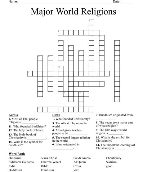 Major World Religions Crossword Wordmint