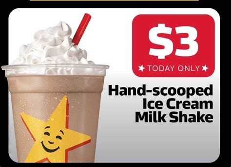 Deal Carls Jr 3 Hand Scooped Ice Cream Milk Shake Via App 10 May