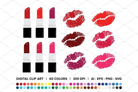 Lipsticks And Kisses Clip Art Set Graphic Objects ~ Creative Market