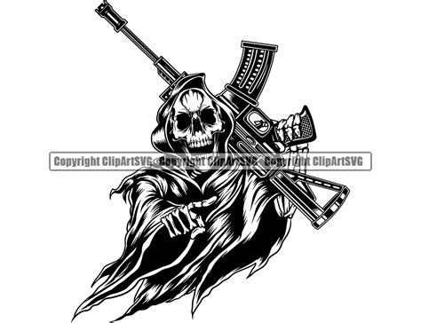 Grim Reaper Skull Machine Gun Sickle Death Evil Kill Killer Etsy
