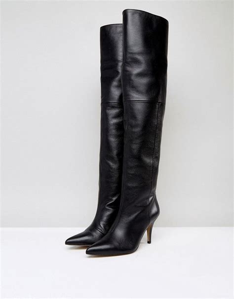 Asos Klara Leather Slouch Over The Knee Boots Black Boots Keen