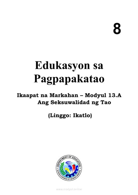 Edukasyon Sa Pagpapakatao Ikaapat Na Markahan Modyul 13 A Ang